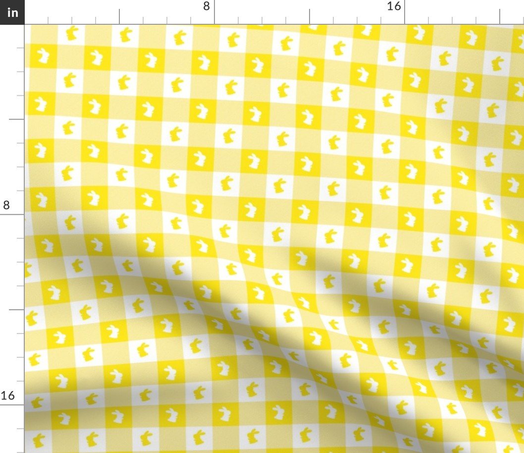Lemon Lime and White Gingham Easter Check with Center Bunny Medallions in Lemon lime and White Fabric
