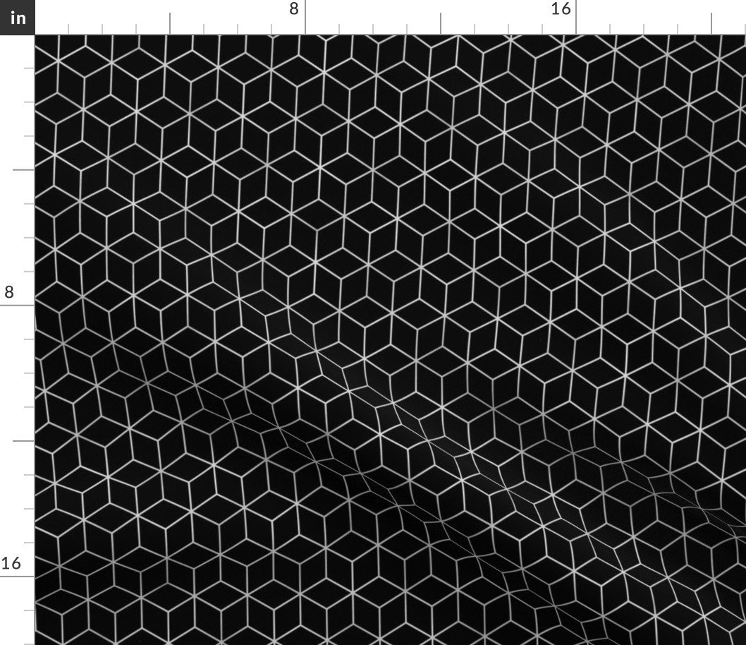 Small Black and Faux Metallic Silver Art Deco 3D Geometric Cubes Fabric Small Black and Faux Metallic Silver Art Deco 3D Geometric Cubes Fabric