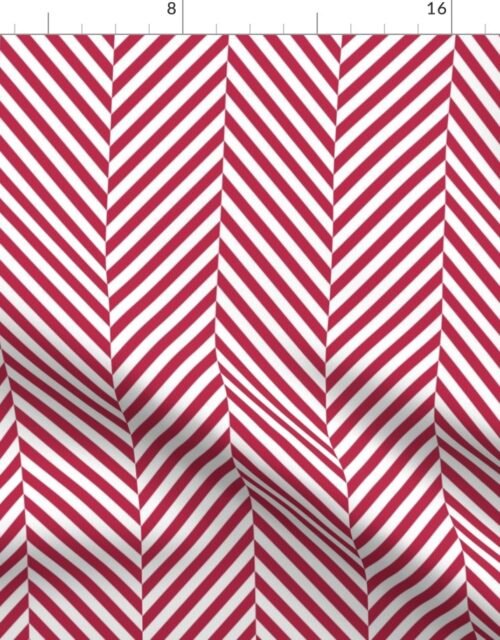 Viva Magenta and White Geometric Herringbone Pattern Fabric