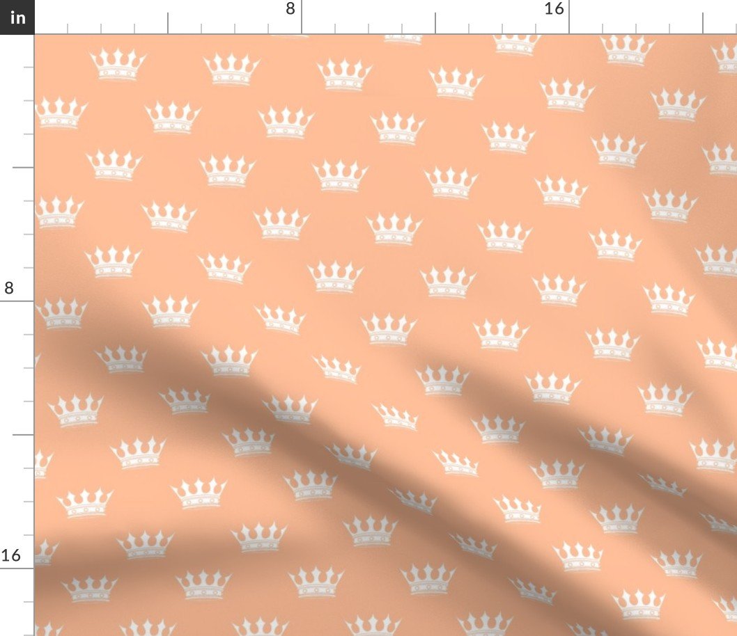 1.5 inch Mini White Crowns on Peach Fuzz color of the Year 2024 Fabric 1.5 inch Mini White Crowns on Peach Fuzz color of the Year 2024 Fabric