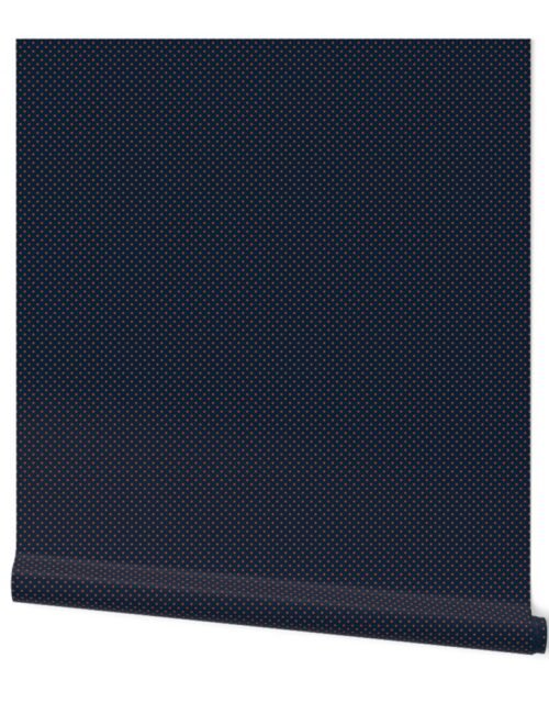 Micro Navy and Orange Polka Dots Wallpaper