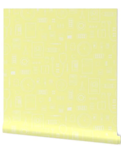 Scrubs Yellow with White Outlined Drawings of Medical Symbols Wallpaper