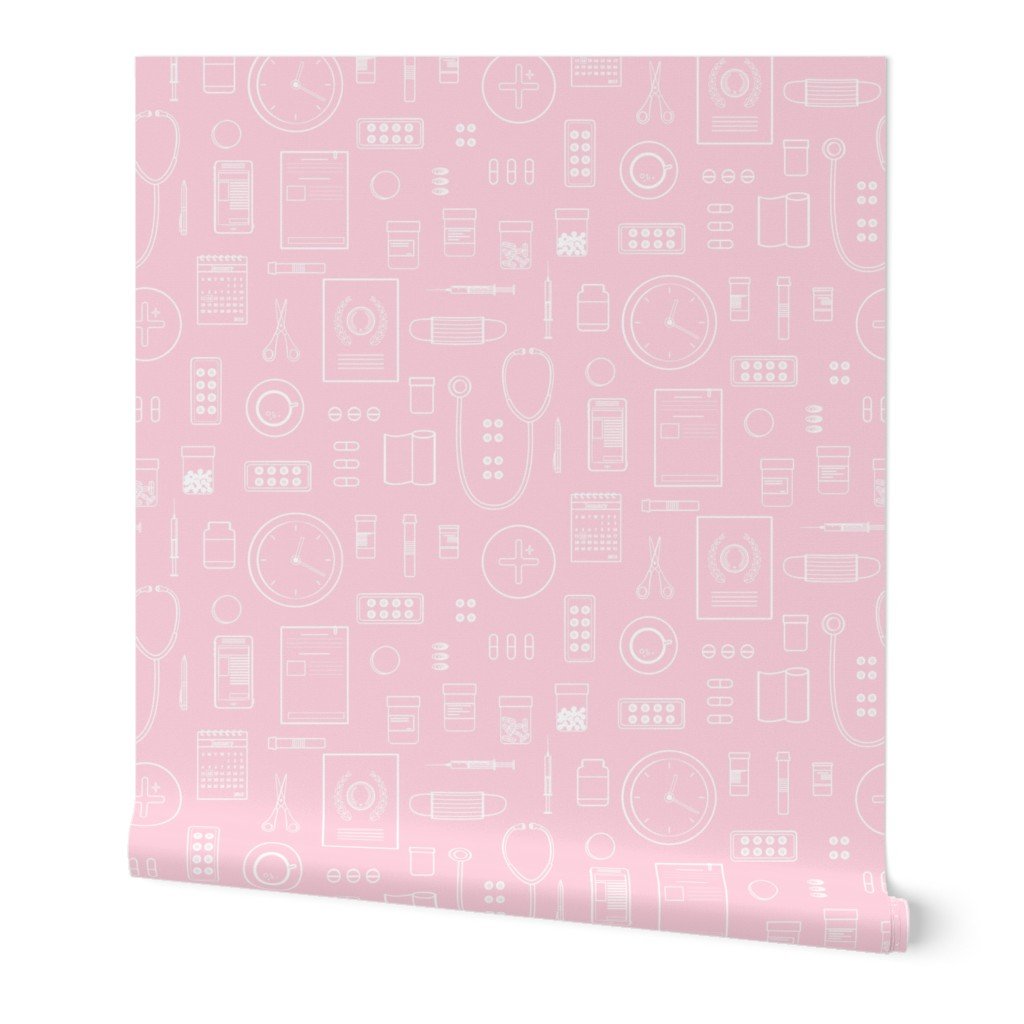 Scrubs Pink with White Outlined Drawings of Medical Symbols Wallpaper Scrubs Pink with White Outlined Drawings of Medical Symbols Wallpaper