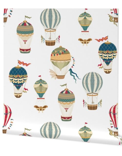 Huge Festooned Hot Air Balloons on White Wallpaper