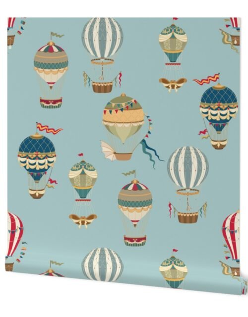 Huge Festooned Hot Air Balloons  on Sky Blue Wallpaper