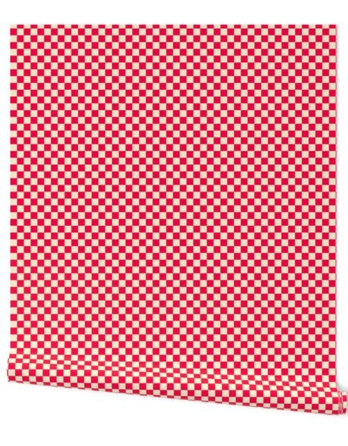 Coral Orange and Cream Checkerboard Squares Wallpaper