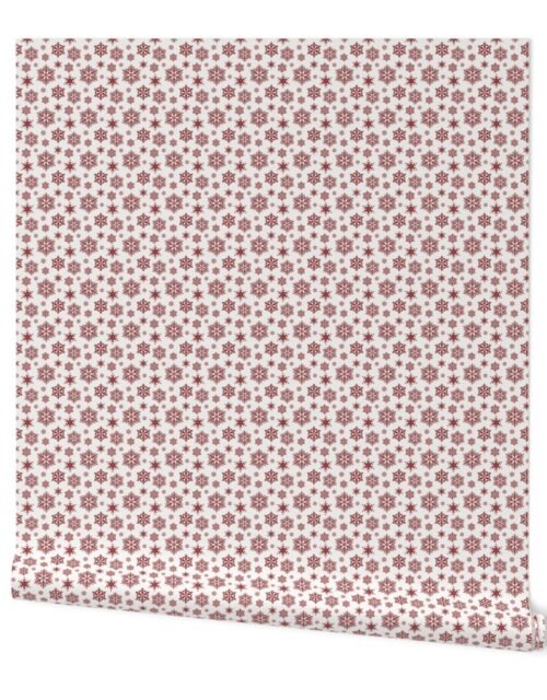 Dark Christmas Candy Apple Red Snowflakes on White Wallpaper