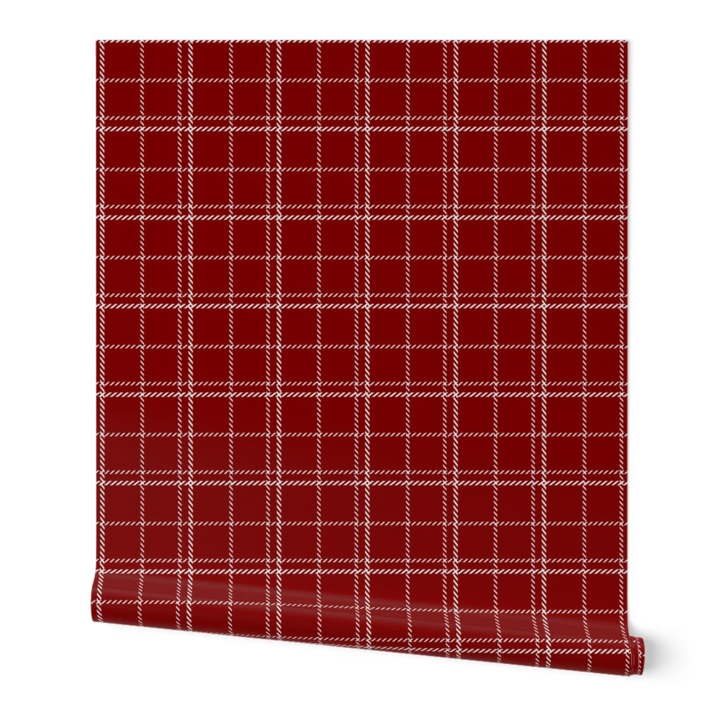 Large Dark Christmas Candy Apple Red Plaid Check with White Wallpaper Large Dark Christmas Candy Apple Red Plaid Check with White Wallpaper