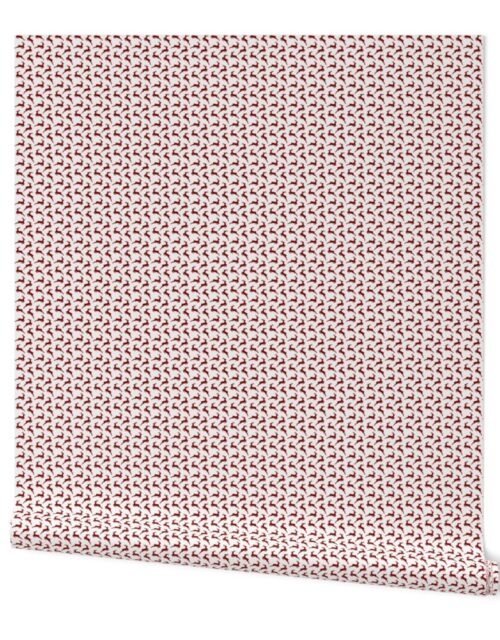 Dark Christmas Candy Apple Red Leaping Reindeer on White Wallpaper