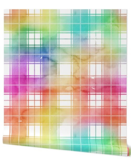 Rainbow Watercolor Tartan Plaid Check Wallpaper