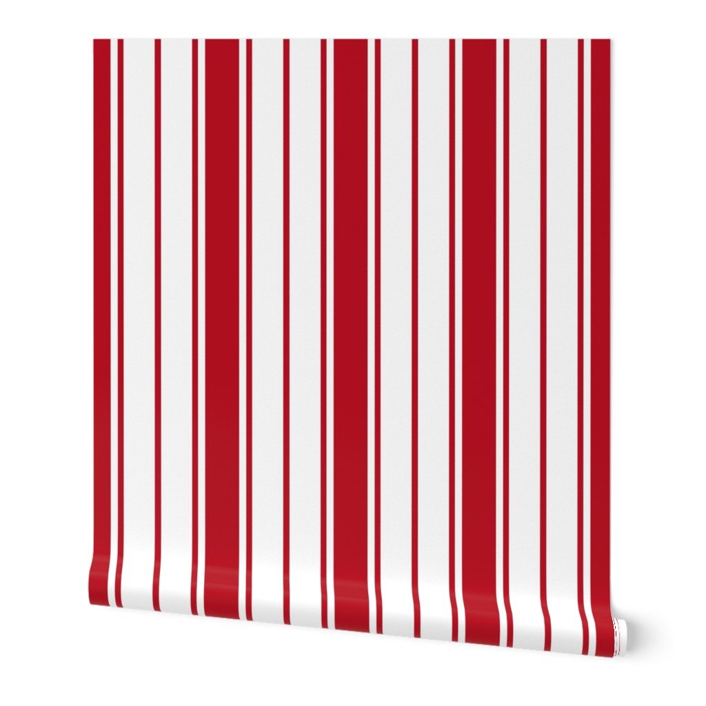 Cherry Orchard Red and White Vertical French Stripe Wallpaper Cherry Orchard Red and White Vertical French Stripe Wallpaper