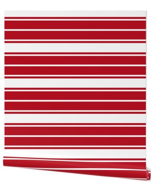 Cherry Orchard Red and White Horizontal French Stripe Wallpaper