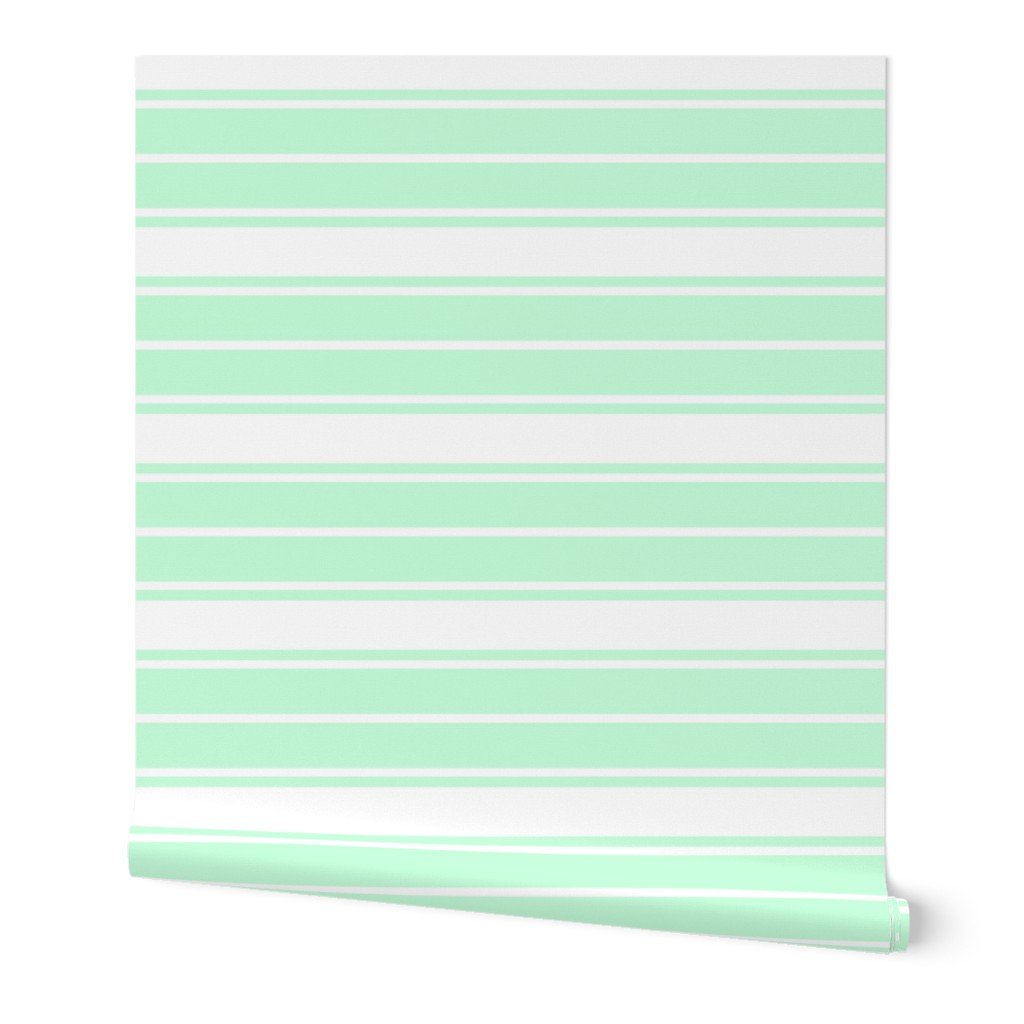 Mint Foam and White Vertical French Stripe Wallpaper Mint Foam and White Vertical French Stripe Wallpaper