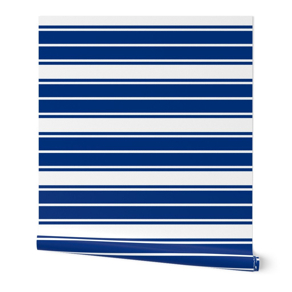 Deep Water Blue and White Horizontal French Stripe Wallpaper Deep Water Blue and White Horizontal French Stripe Wallpaper