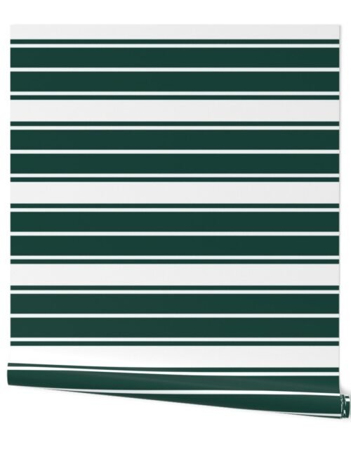 Cypress Green and White Horizontal French Stripe Wallpaper