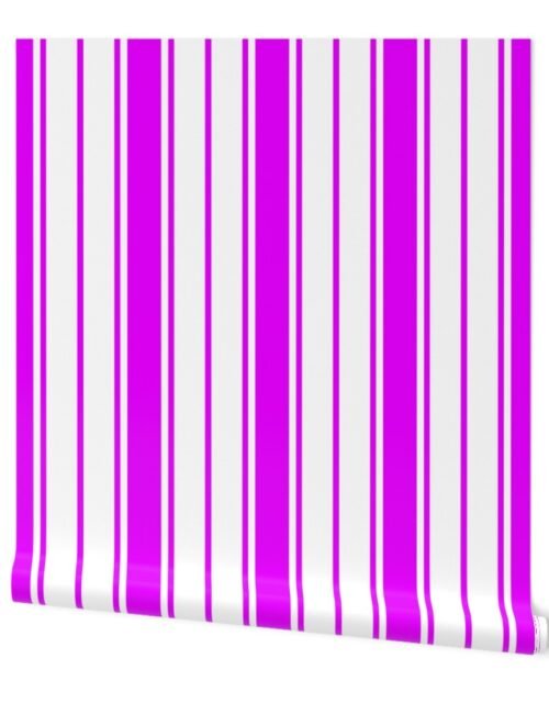 Orlando Orchid and White Vertical French Stripe Wallpaper