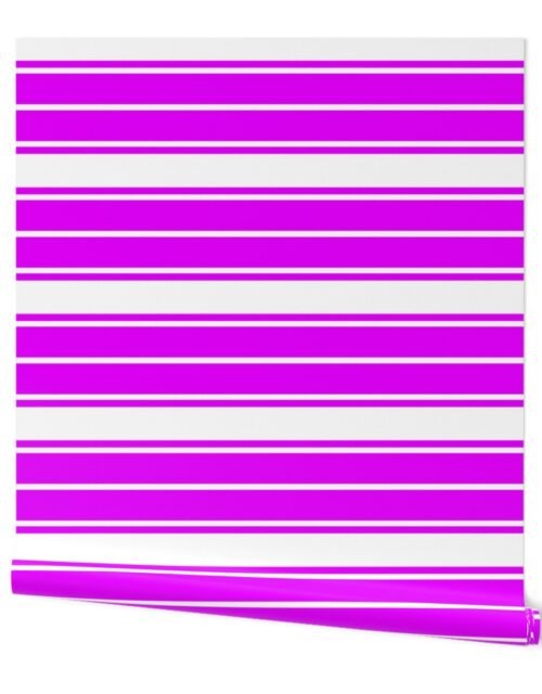 Orlando Orchid and White Horizontal French Stripe Wallpaper