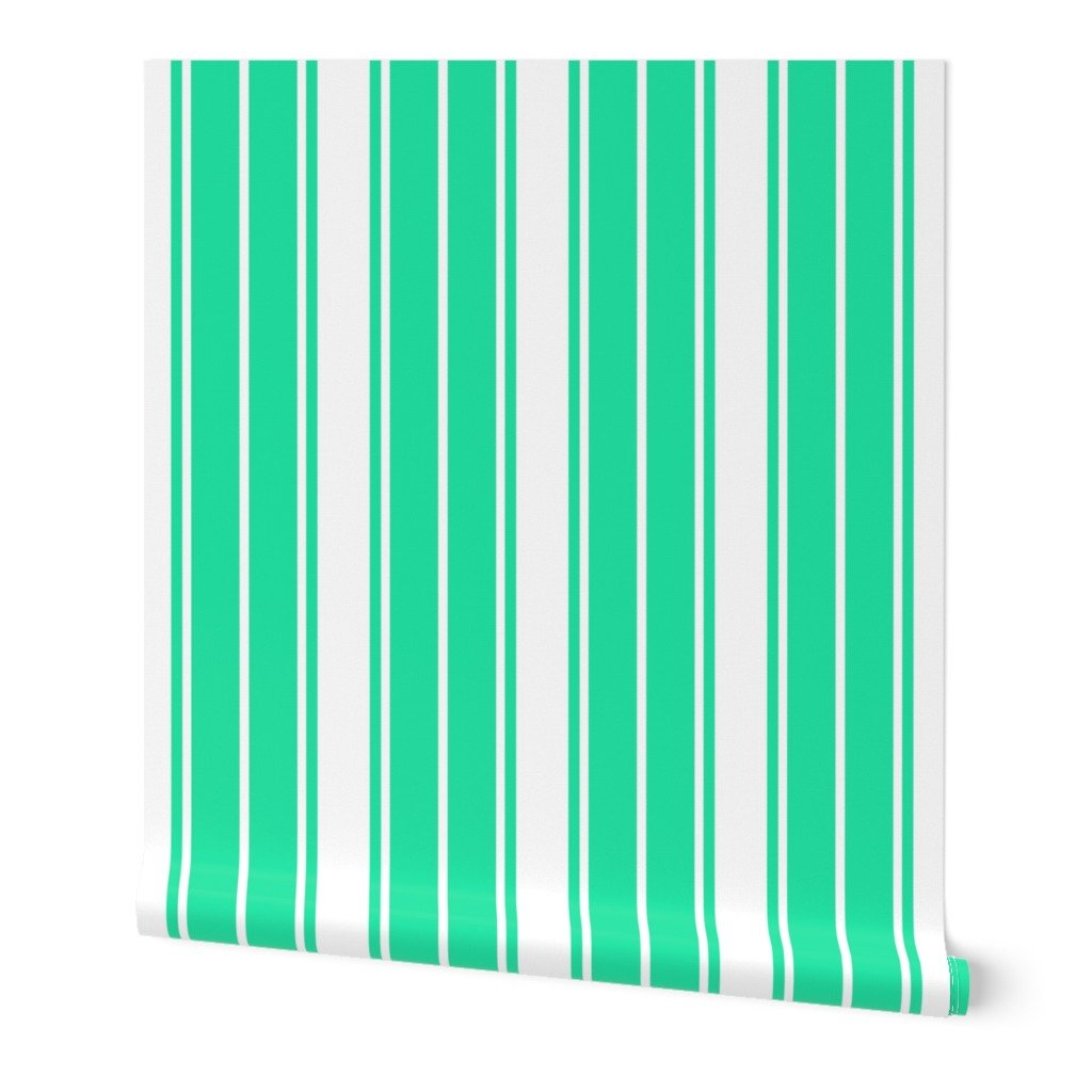 Sea Mint Green and White Vertical French Stripe Wallpaper Sea Mint Green and White Vertical French Stripe Wallpaper