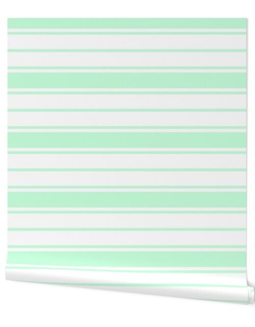 Mint Foam and White Vertical French Stripe Wallpaper