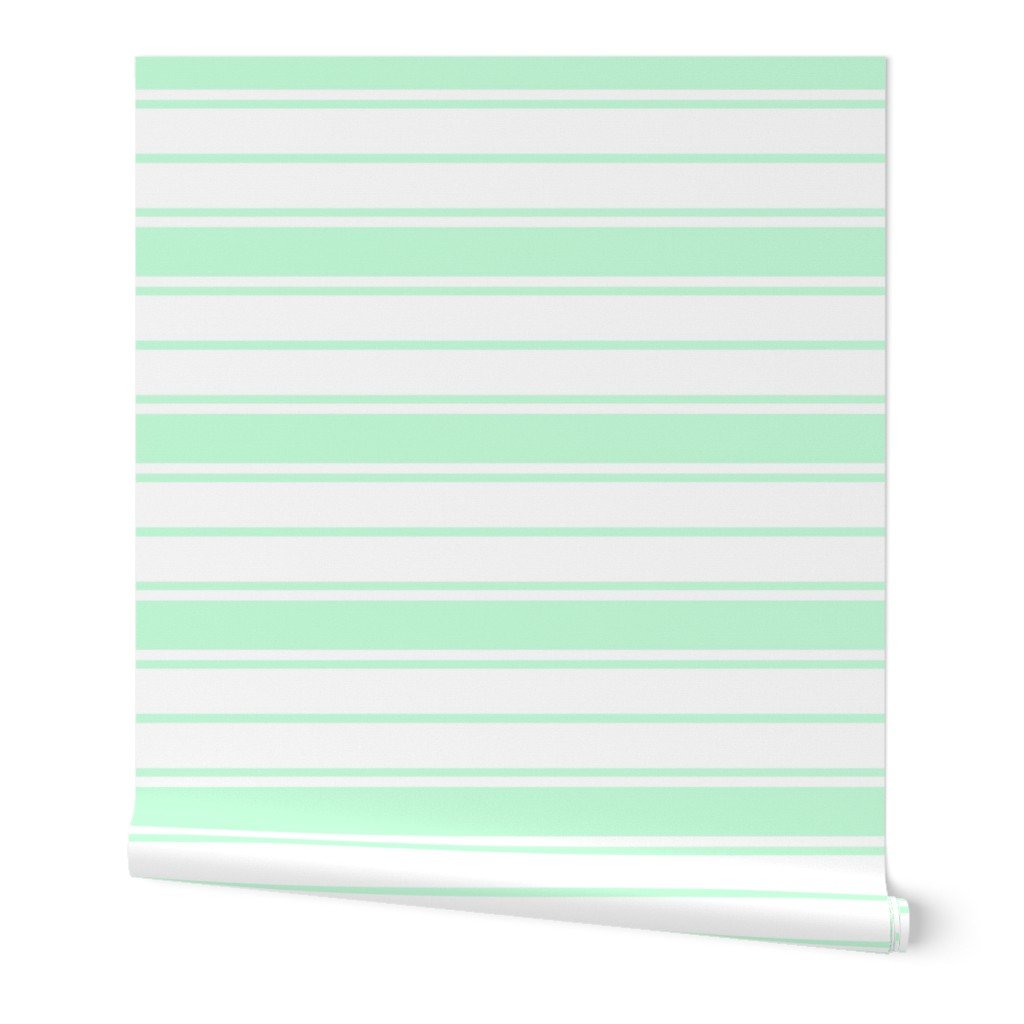 Mint Foam and White Vertical French Stripe Wallpaper Mint Foam and White Vertical French Stripe Wallpaper