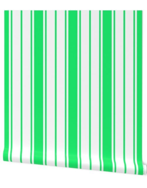 Lime Green Mojito and White Vertical French Stripe Wallpaper