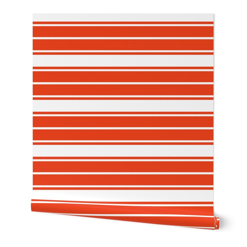 Bright Citrus Orange and White Horizontal French Stripe Wallpaper Bright Citrus Orange and White Horizontal French Stripe Wallpaper
