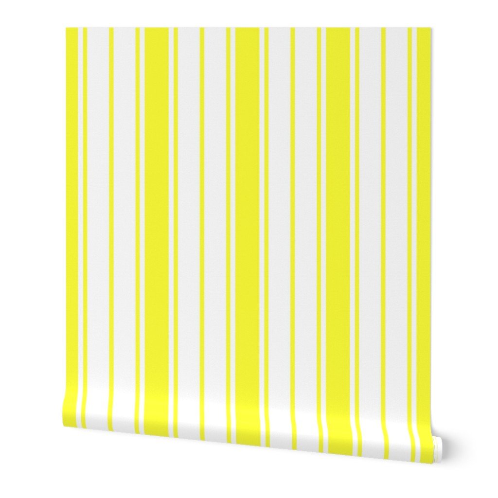 Bright Sunshine Yellow and White Vertical French Stripe Wallpaper Bright Sunshine Yellow and White Vertical French Stripe Wallpaper