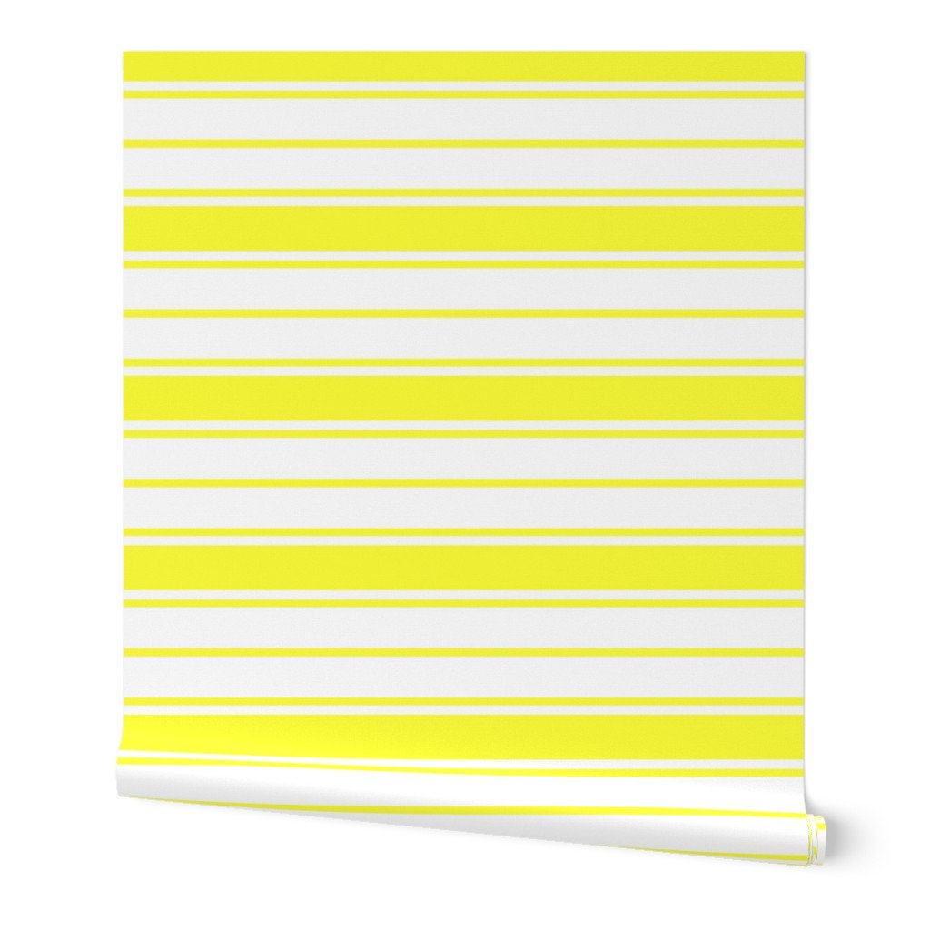 Bright Sunshine Yellow and White Horizontal French Stripe Wallpaper Bright Sunshine Yellow and White Horizontal French Stripe Wallpaper
