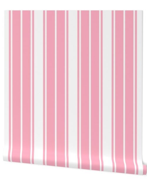 Palm Beach Pink and White Vertical French Stripe Wallpaper