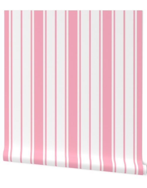 Palm Beach Pink and White Vertical French Stripe Wallpaper