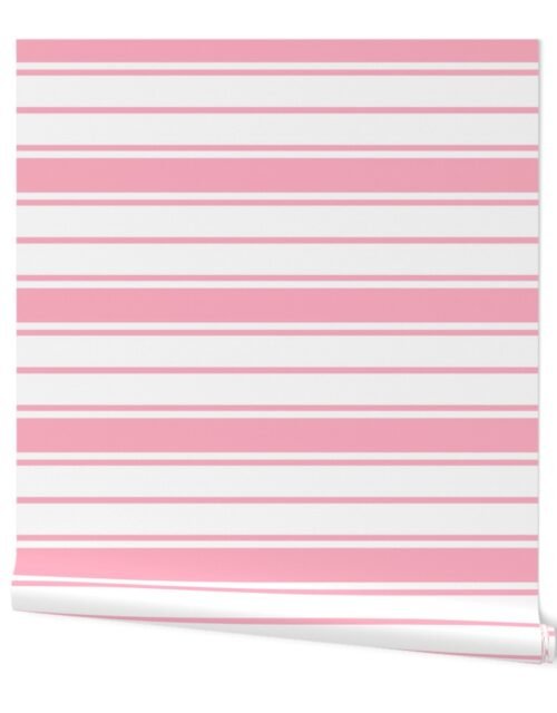Palm Beach Pink and White Horizontal French Stripe Wallpaper