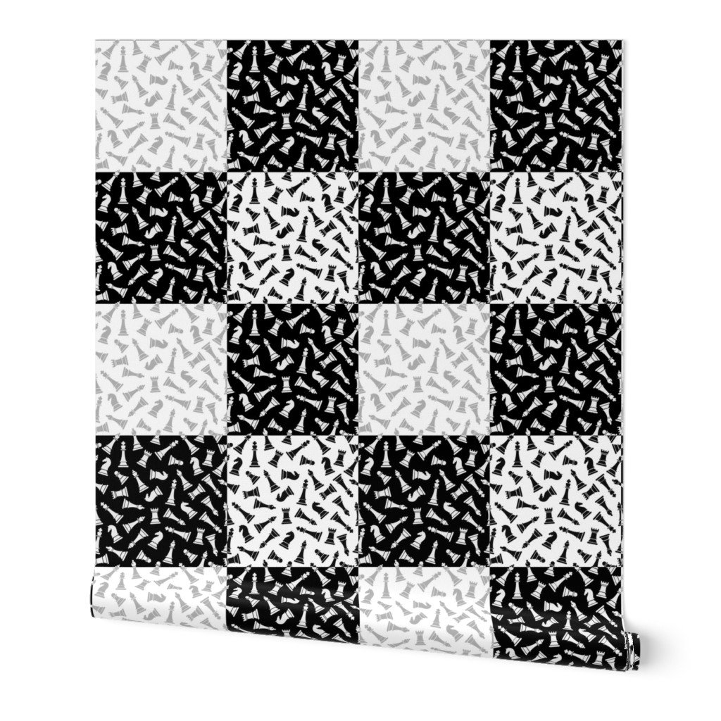 Large Black, Grey and White Gingham Chess Check Wallpaper Large Black, Grey and White Gingham Chess Check Wallpaper