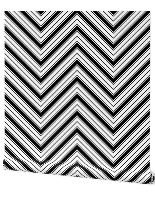 Large White and Black French Chevron Stripe Pattern Wallpaper