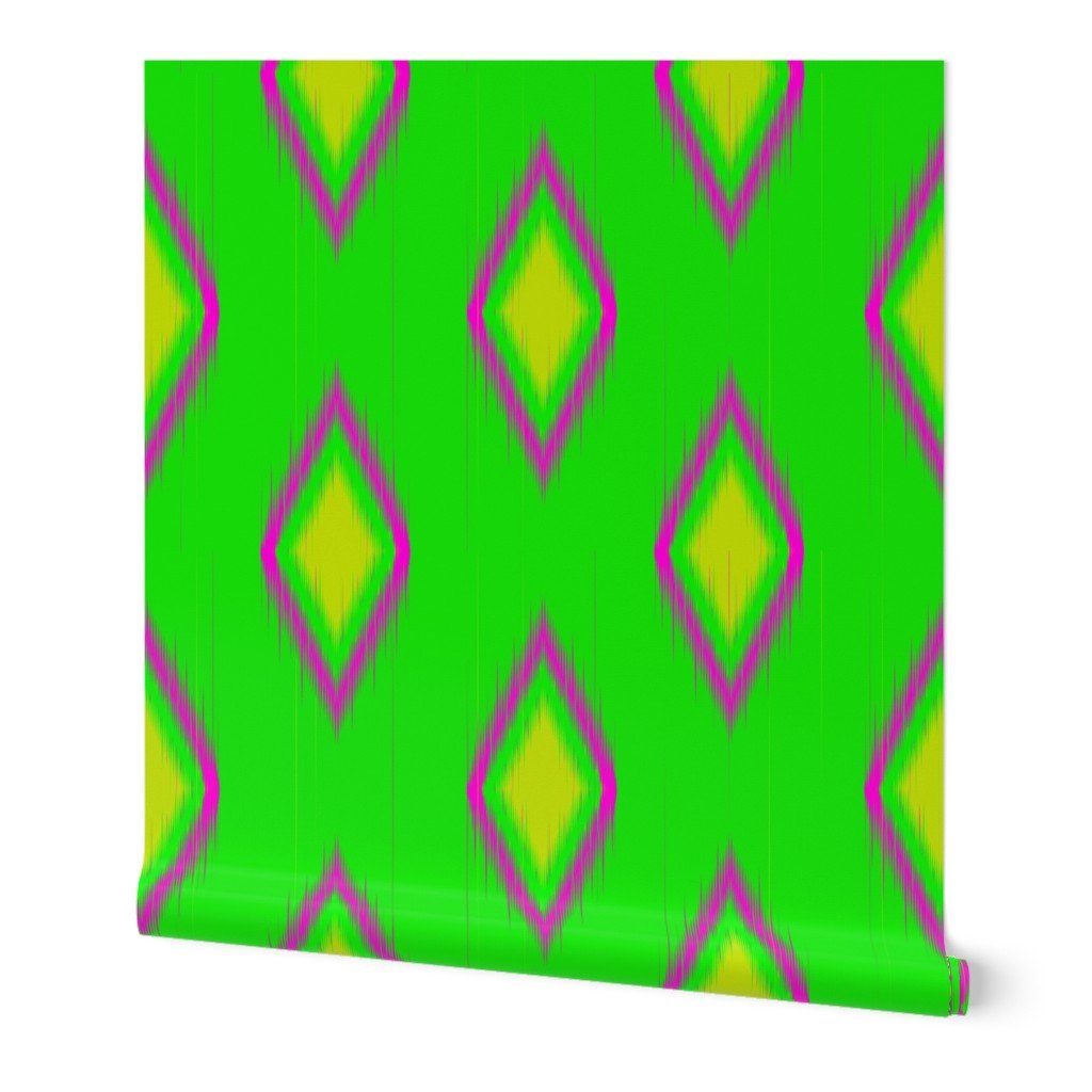 Ikat in Lime Green, Hot Pink, Bright Yellow Geometric Shapes Wallpaper Ikat in Lime Green, Hot Pink, Bright Yellow Geometric Shapes Wallpaper