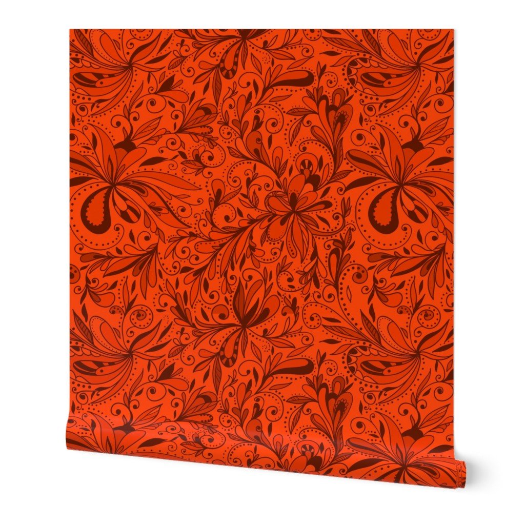 Floral Doodles Seamless Repeat Pattern in Blood Orange Wallpaper Floral Doodles Seamless Repeat Pattern in Blood Orange Wallpaper