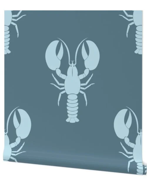 Handdrawn Motif of a Pale Blue Lobster on Teal Green Wallpaper