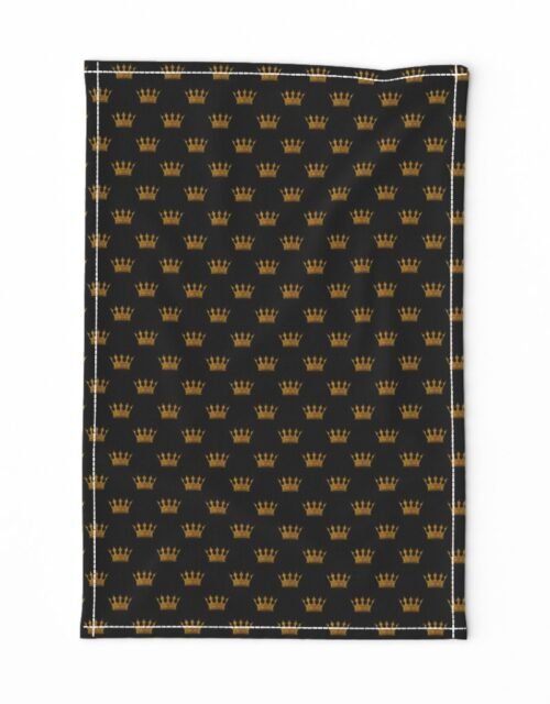 Micro Gold Crowns on Midnight Black Tea Towel