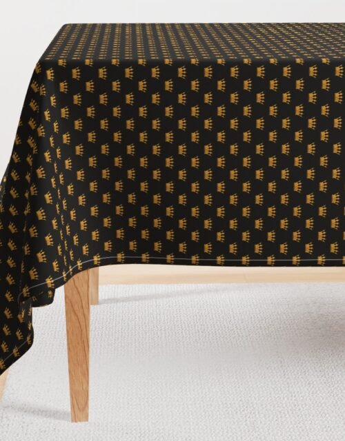 Micro Gold Crowns on Midnight Black Rectangular Tablecloth