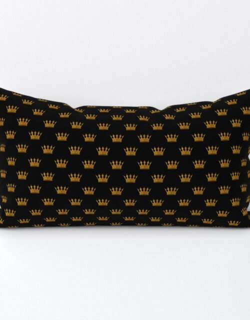 Micro Gold Crowns on Midnight Black Lumbar Throw Pillow