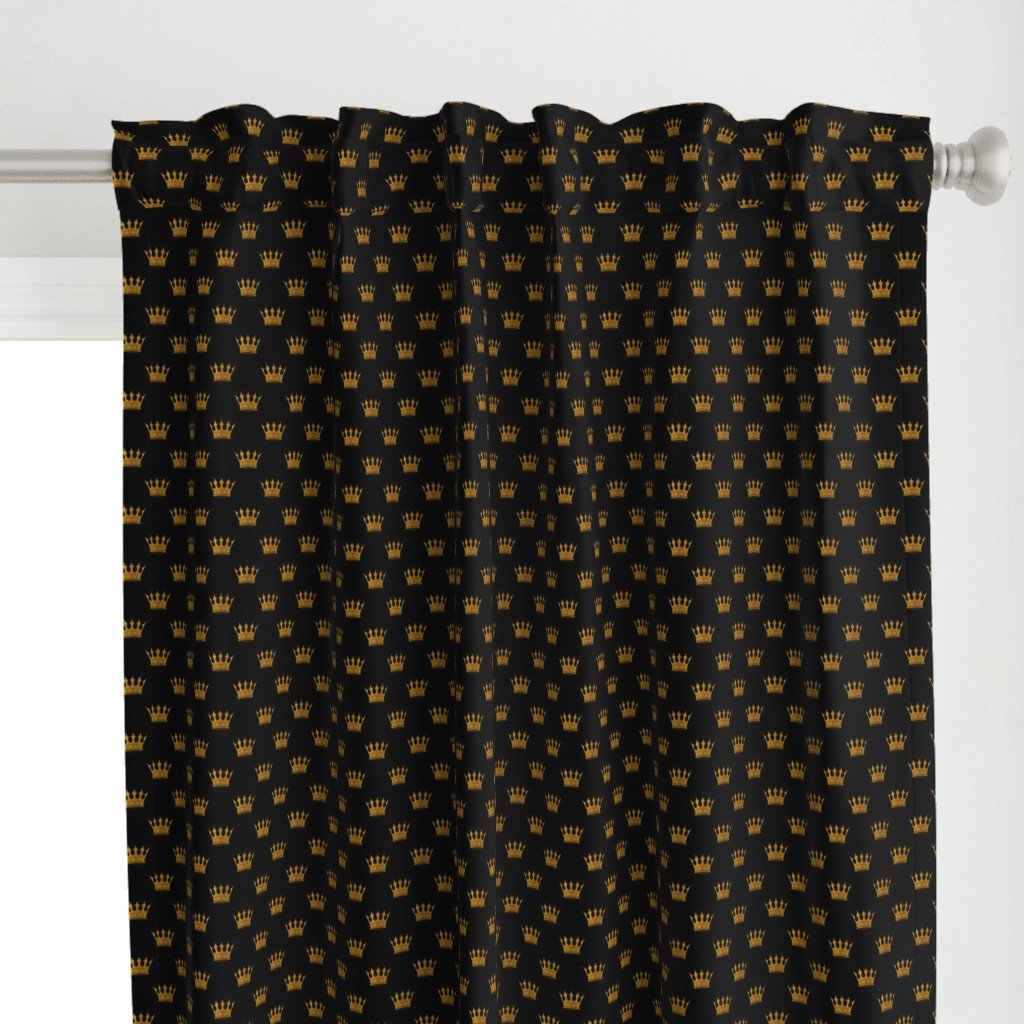 Micro Gold Crowns on Midnight Black Curtains Micro Gold Crowns on Midnight Black Curtains