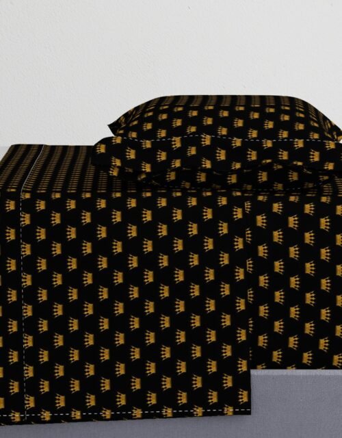 Micro Gold Crowns on Midnight Black Sheet Set