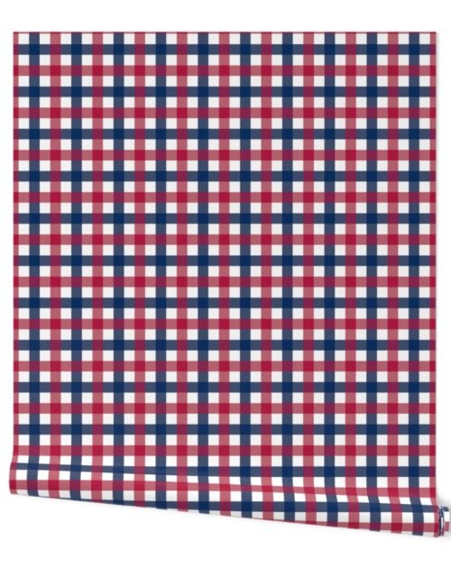 USA Red, White and Blue Large 1 Inch Gingham Check Wallpaper