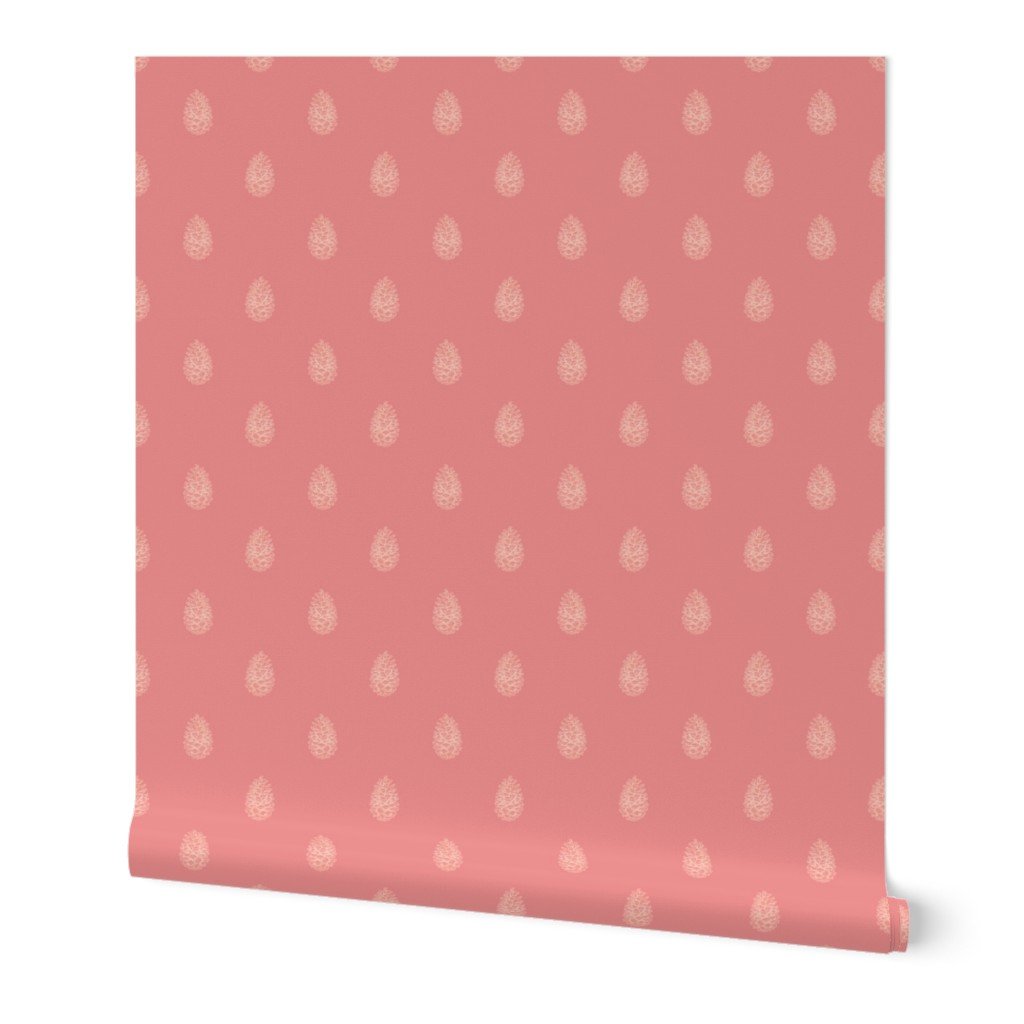 Christmas Pine Cone in Rose Gold Faux Foil on Pink Wallpaper Christmas Pine Cone in Rose Gold Faux Foil on Pink Wallpaper