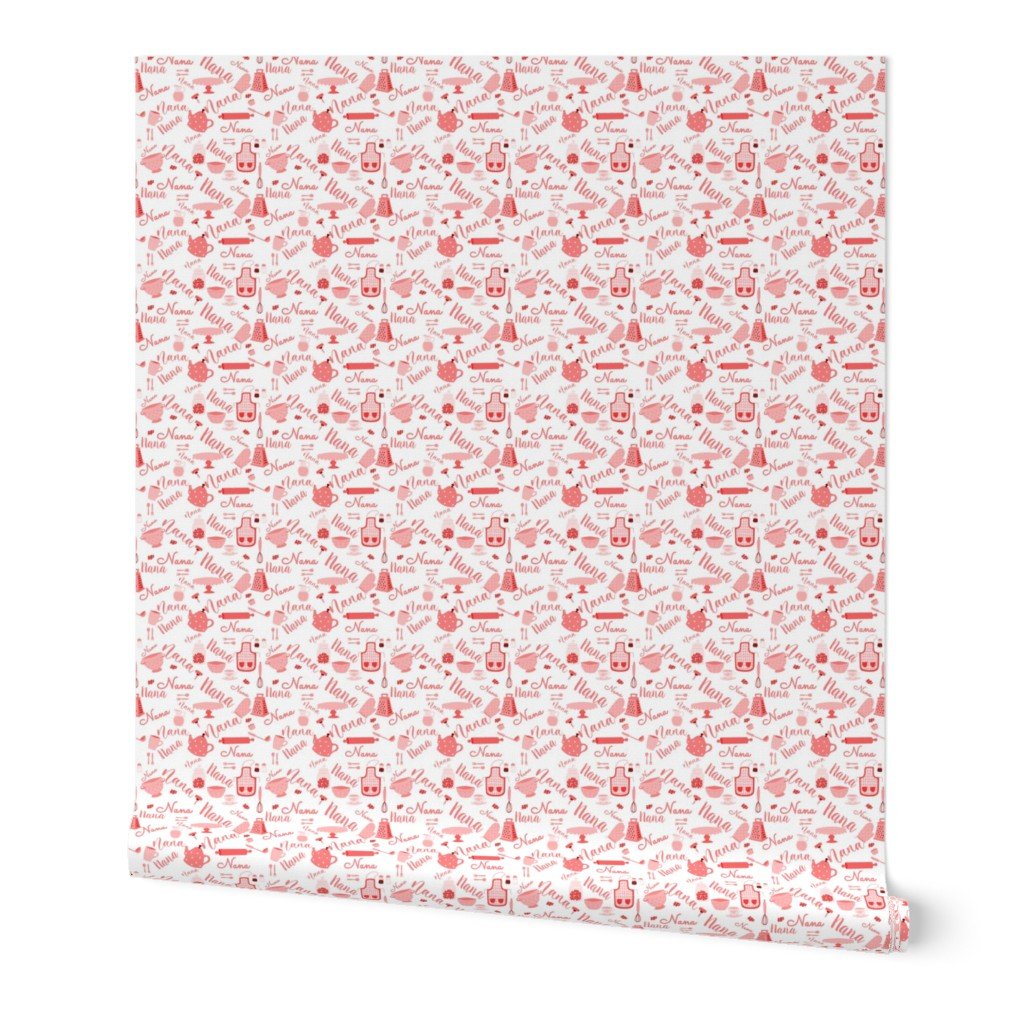 Nana Grandmother Grandma Hygge Kitchen Vector Motifs and Symbols in Rose on White Wallpaper Nana Grandmother Grandma Hygge Kitchen Vector Motifs and Symbols in Rose on White Wallpaper