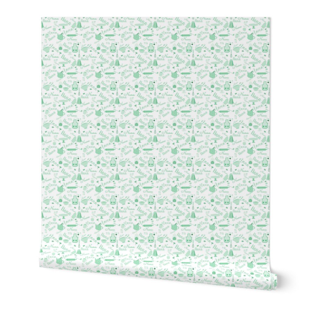 Nana Grandmother Grandma Hygge Kitchen Vector Motifs and Symbols in Mint on White Wallpaper Nana Grandmother Grandma Hygge Kitchen Vector Motifs and Symbols in Mint on White Wallpaper