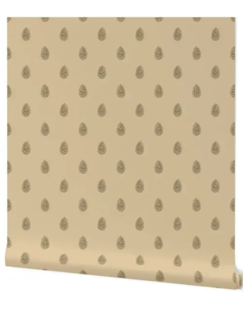 Christmas Pine Cone in Sepia Brown on Champagne Gold Wallpaper