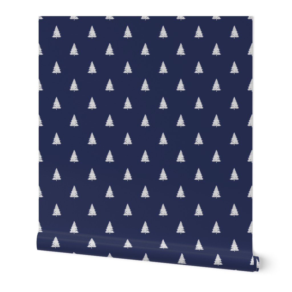 Christmas Tree in Silver Faux Foil on Midnight Blue Wallpaper Christmas Tree in Silver Faux Foil on Midnight Blue Wallpaper