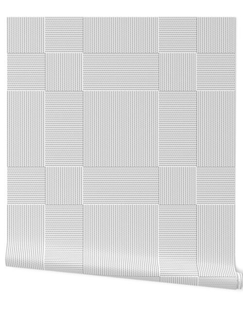 Patchwork Quilt Squares in Shades of Grey Seersucker-look Stripes Wallpaper