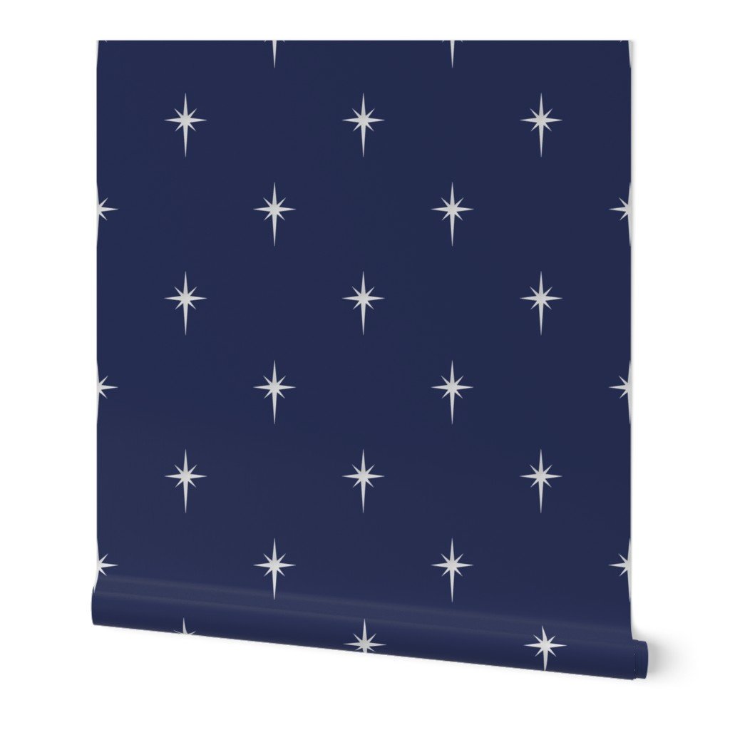 Christmas Faux Silver Foil Star in Midnight Blue Wallpaper Christmas Faux Silver Foil Star in Midnight Blue Wallpaper