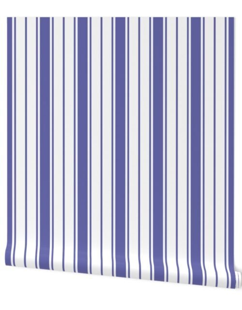 Periwinkle Blue and White Jumbo Vertical Banded Stripes Wallpaper